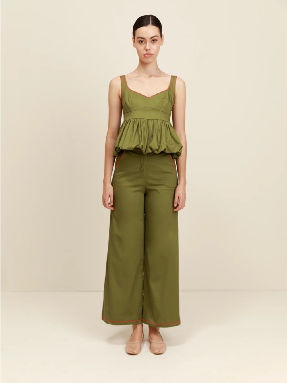 PROJECT ADAMO Profeta Pants in Olive Green w/ Orange Rick Rack Size Large VGUC